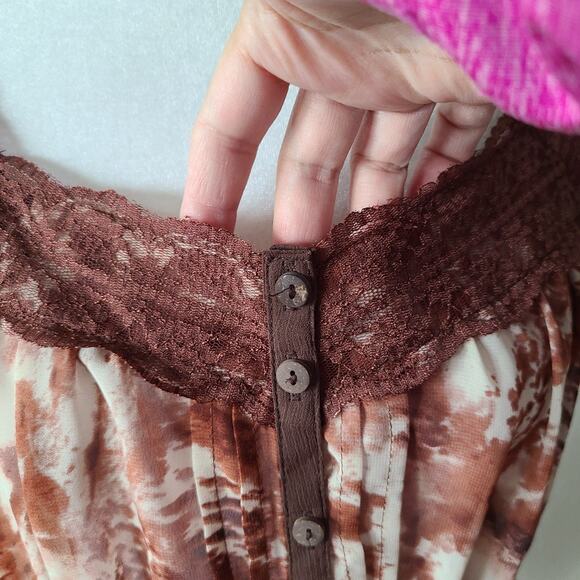 Y2K Babydoll Milkmaid Lace Cottagecore Top Dress LARGE Semi Sheer Retro Button U - Picture 2 of 11